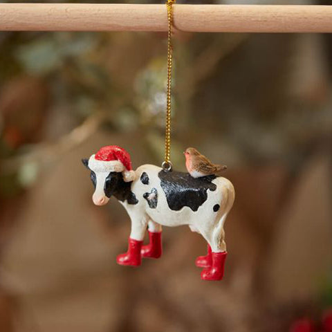 Cow and robin ornament