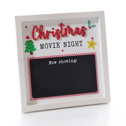 Christmas movie night chalkboard